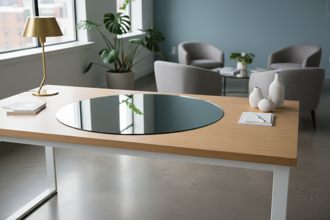 disque plexiglas miroir argent 1 visuel mise en situation (déco / bureau / événementiel)