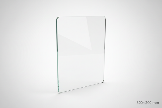 Plaque plexiglas seule

Fond clair (blanc / gris clair)

Format visible (idéalement “300×200 mm” discret sur l’image)